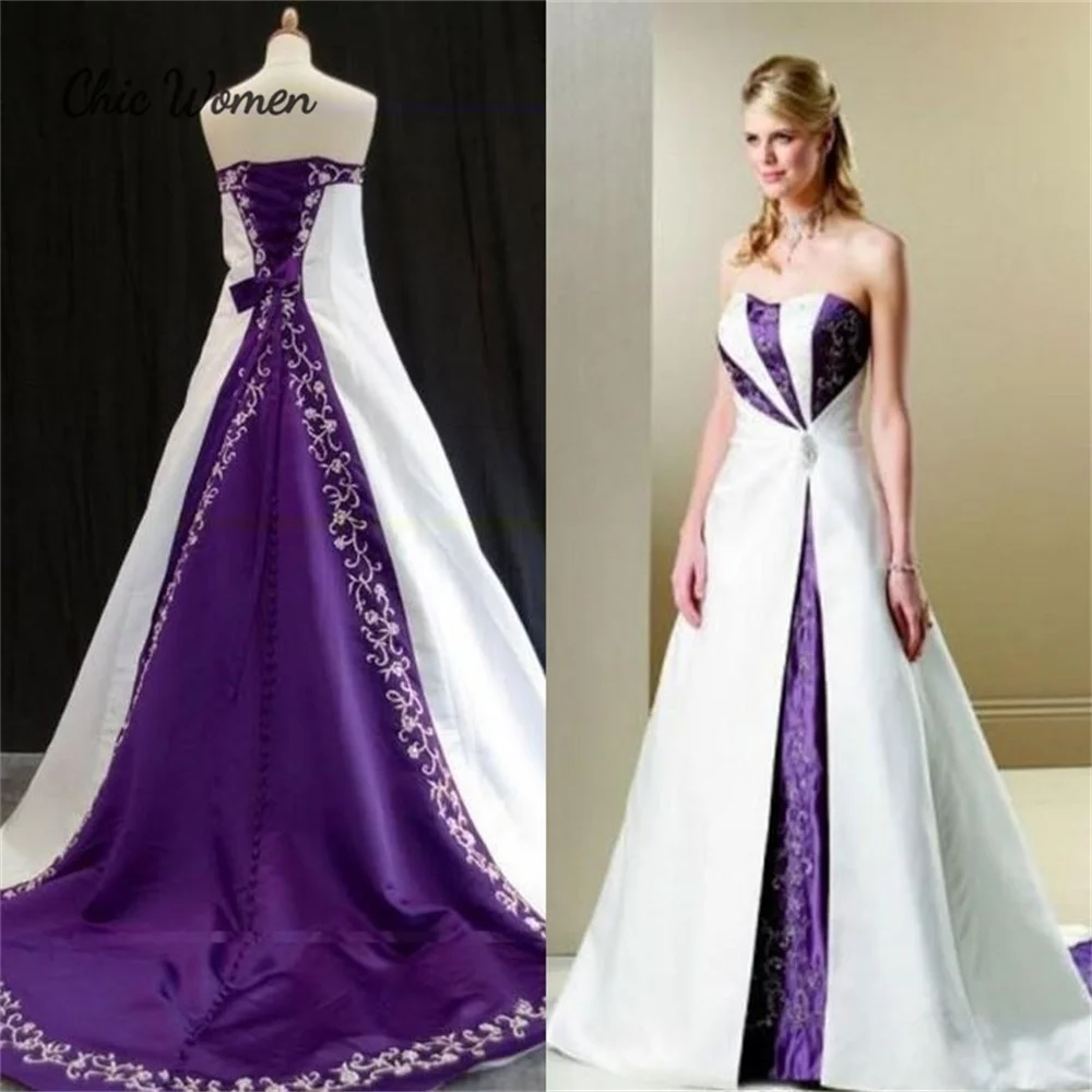 Rock Gothic Purple With White Wedding Dress 2025 Sexy Customized Embroidery Fantasy Garden Civil Boho Bride Gown Lace Up Bridal