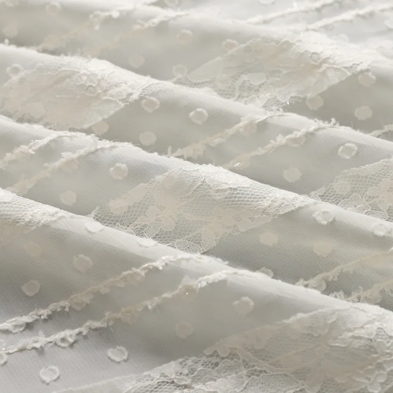 

New polka dot shiny chiffon fabric 3D lace embroidery fabric for women's children's clothing, and wedding dress lace fabric