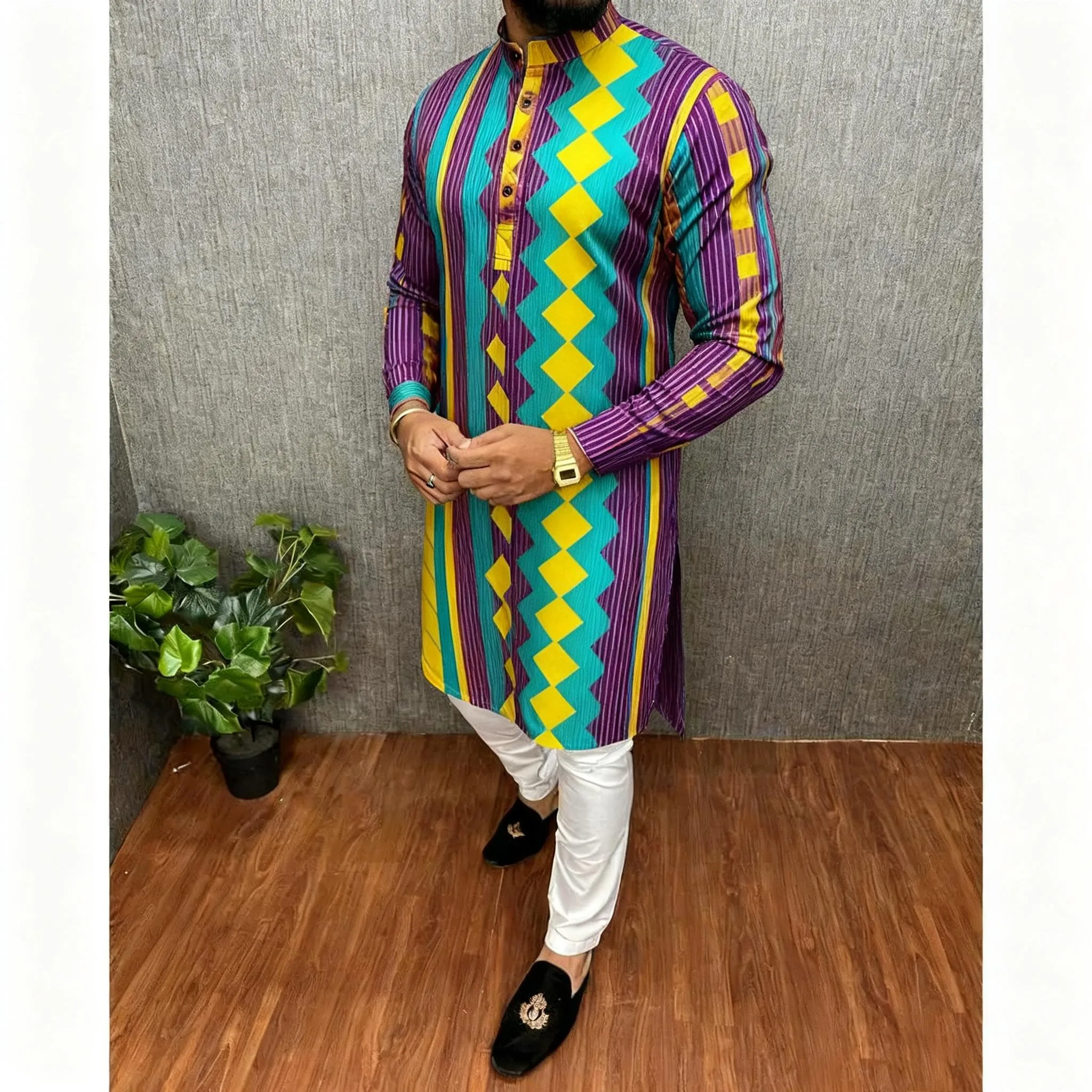 الرجال الرقمية المطبوعة كورتا فاردهة العادية اليوسفي طوق طويل مناسبة الشرق الأوسط Tenue Marocaine أوم الرجال ملابس مسلمة