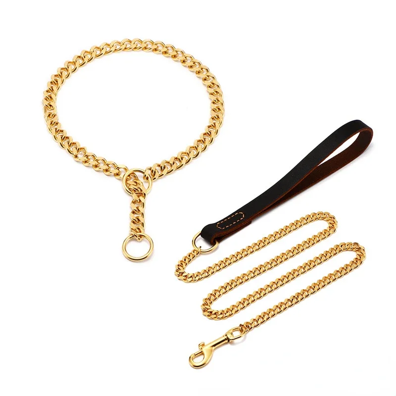 10mm Gold Stainless Steel Dog Necklace Titanium Steel Collar Pet Supplies Dog Chain Decorative Dog Collar