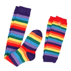 Chaussettes longues à rayures gothiques punk pour femmes, chaussettes au-dessus du genou, gants à manches de bras pour filles, bonneterie haute cuisse, cadeau de Noël doux et mignon, ensemble de 2 paires