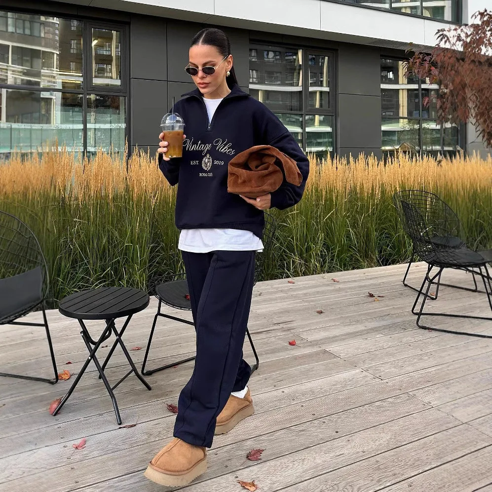 Autumn New Woman Clothing Streetwear Harajuku Hoodie Semi-zipper Lazy Wind Hoodies Woman Clothes Loose Long-sleeved Top Jacket