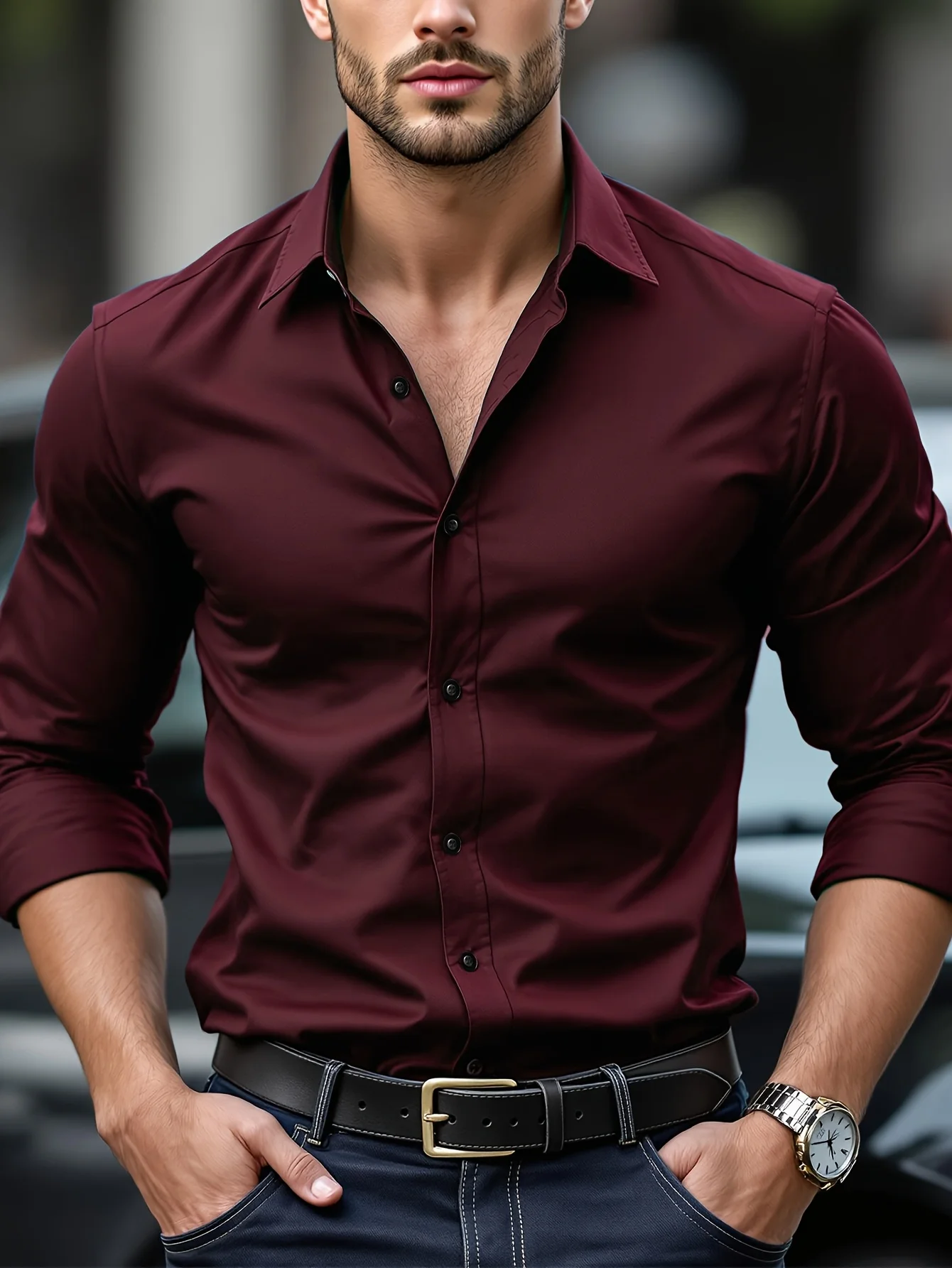 FGKKS Nieuw herenoverhemd Gloednieuw effen kleur lange mouw elastische stof heren meerdere kleuren mannelijke kwaliteit basisshirt - afbeelding 1