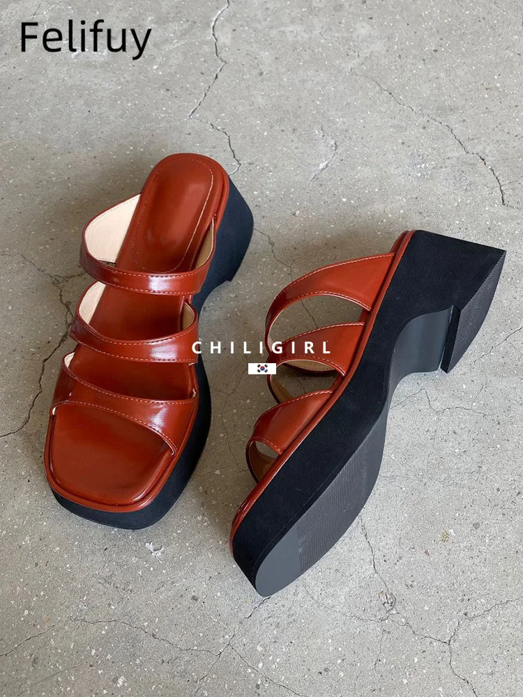 

Female Shoes Womens Slippers Women's 2025 new spring and summer Korean thick-soled one-strip Platform Slides sponge cake sandals