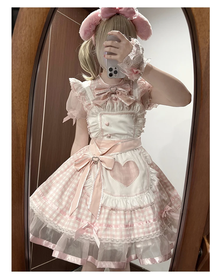 Original Japanese Style Lolita Princess Tea Party Dress Summer Girls Sweet Cute Plaid Short Dress Loli Cos Dresses Maid Outfit