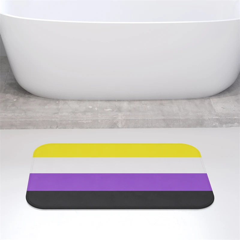 Aertemisi Nonbinary Pride Flag Rainbow LGBT Bath Mat with Non Slip Base Absorbent Super Cozy Flannel Floor Rug Carpet