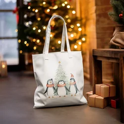 Three Penguins Christmas Tote Bag Reusable Festive Shopper Shopping Holiday Gift for party supplies favor accessories decoration