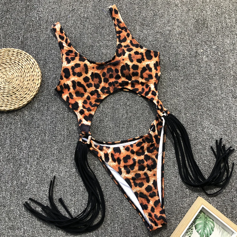 Patchwork Fringe Bikini Cut Out Rings Monokini One-Piece Swimsuit Women Beach Bathing Suit Luxury Bikinis Y2K Vacation Swimwears