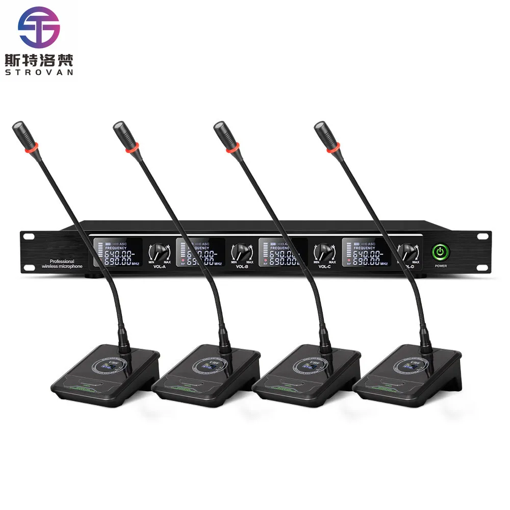 DF204 سطح المكتب المهنية Gooesneck UHF 4 قناة نظام الميكروفون اللاسلكي غرفة الاجتماعات #1