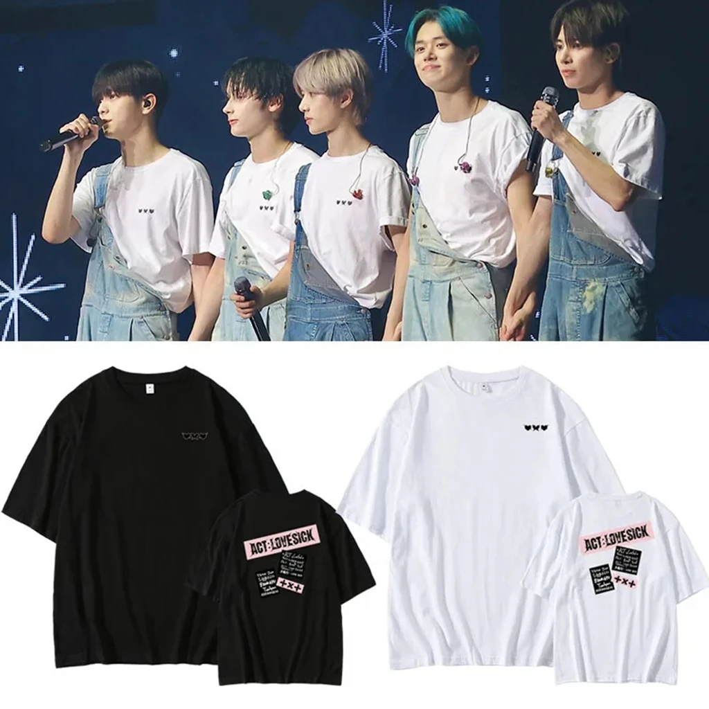 kpop 2024 Txt ACT SWEET MIRAG Tour Concert Y2K T-Shirt Top Cotton Loose Short Sleeved Hip Hop Wrap Harajuku Casual Summer TopTee