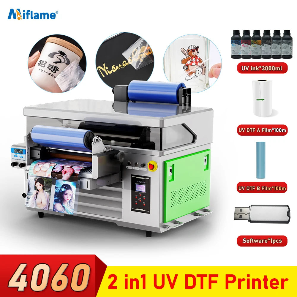 A2 UV DTF Printing Machine  Printing Laminating 2 in 1 UV DTF Printer Sticker Waterproof Dustproof Printer For Wood Metal Glass