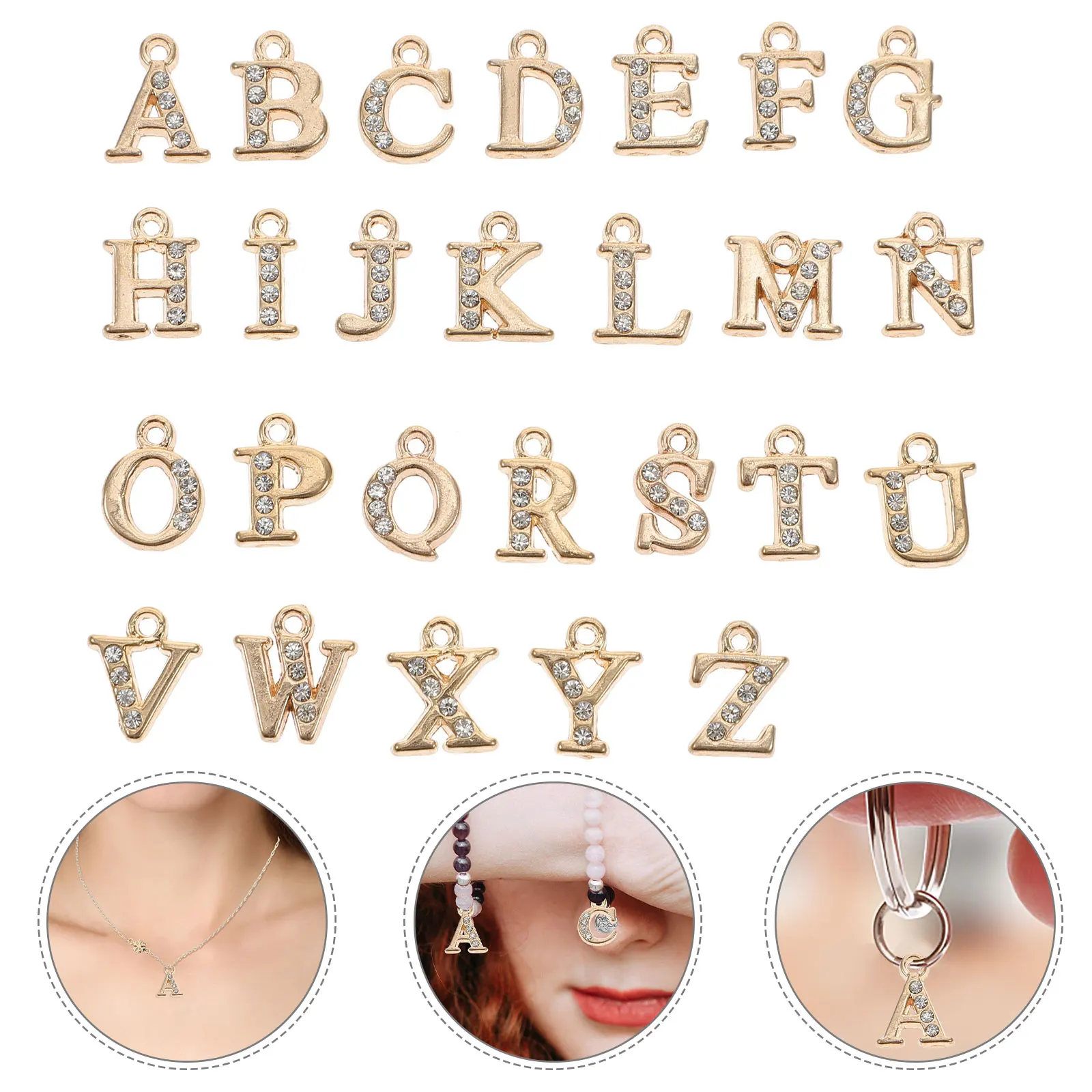 

26 Pcs Rhinestones Pendant Charm Crafts Jewelry Making Charms Golden Fashionable Letter