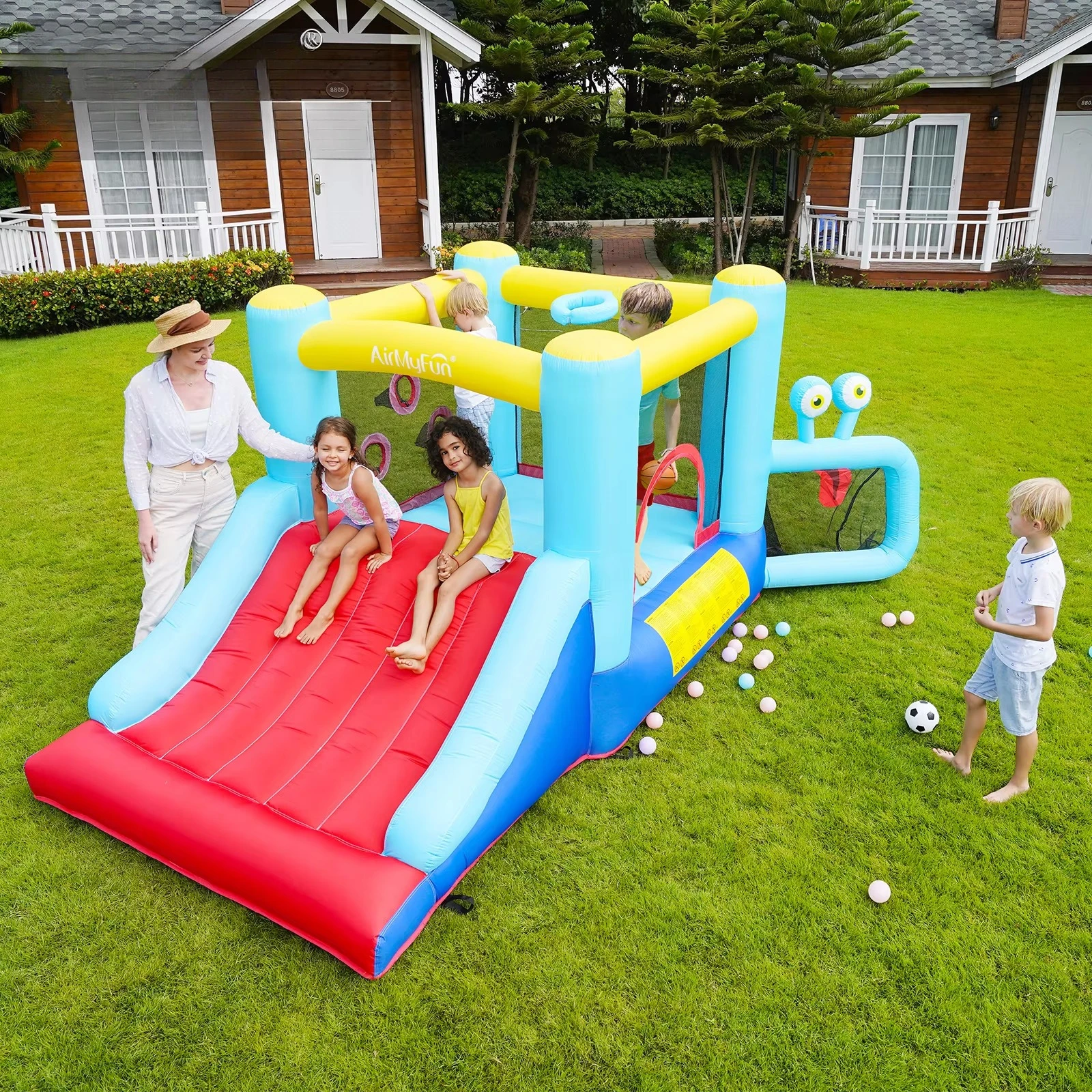 

Multi-function Inflatable Bounce House Castles Slide Combo 3 Person Capacity Easy Setup for Kids