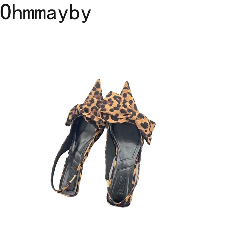 Summer Pointed Toe Women Sandals Fashion Shallow Butterfly-knot Singbacks Shoes Ladies Elegant Leopard High Heel Sandalias