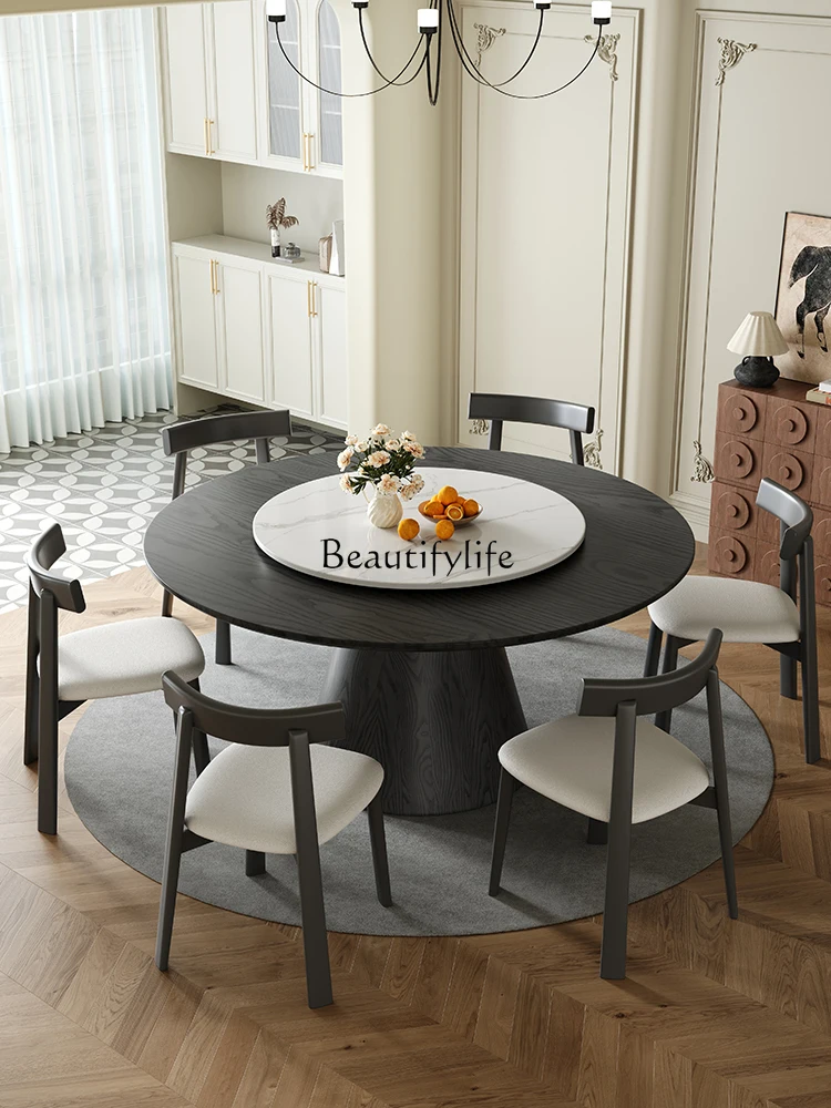 Wabi Sansan ash wood round table with turntable all solid wood small apartment simple rock slab dining table