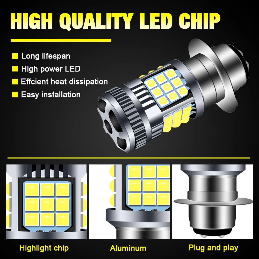 YSY 2pcs P15D LED Motorcycle Headlight Bulbs 6000k Hi/lo Beam 3030 12SMD Moto LED Scooter ATV Accessories Fog lamp White