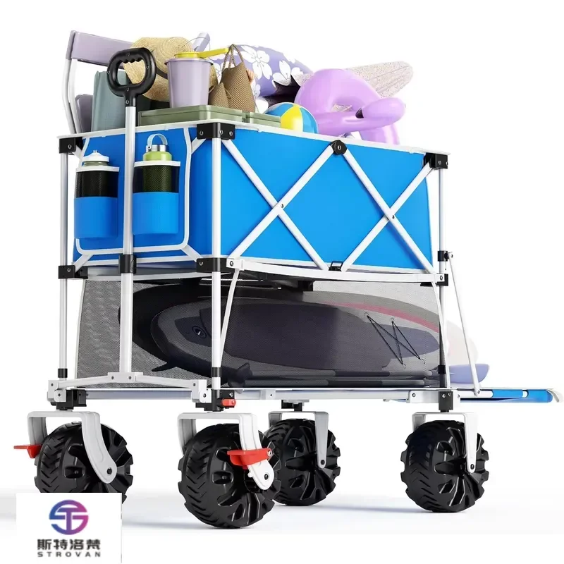 STLF Collapsible Double-Tier Camping Wagon Four-Wheel Design Ample Storage Easy Fold for Camping Gear Shopping Beach Supplies