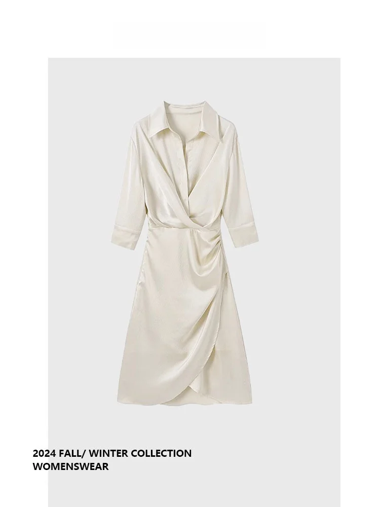 

Сатиновый V-образный вырез, облегающий, 7/8 рукав, для повседневной носки, осенний, модный