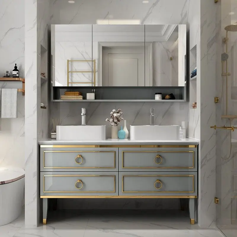 

Комбинированный шкаф для ванной комнаты из светлого дуба на заказ, тумба-умывальник от пола до потолка, скандинавский стол-умывальник, умный зеркальный шкаф Wabi