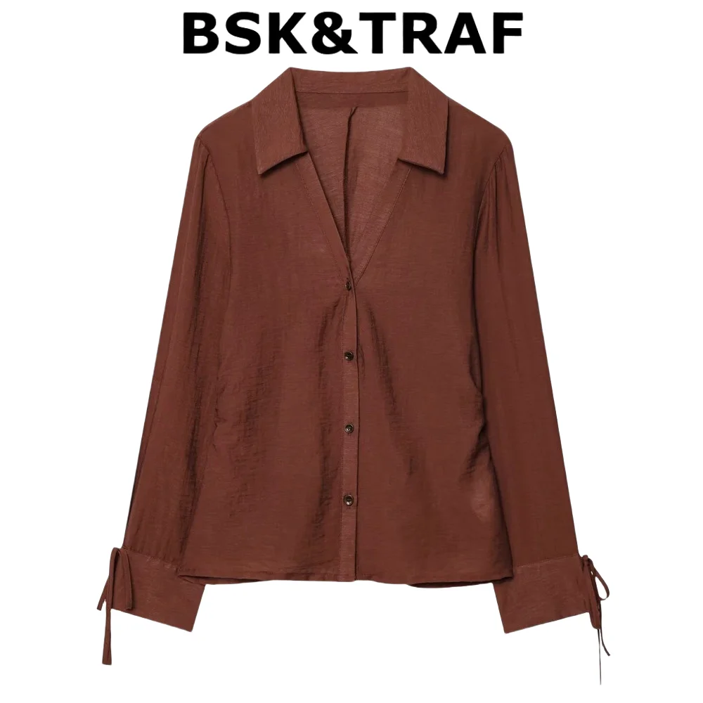 

BSK&TRAF2025 Summer New Products Women's Lightweight Casual Wrinkle Effect Long Sleeve Lapel Commuter Shirt 3897/087