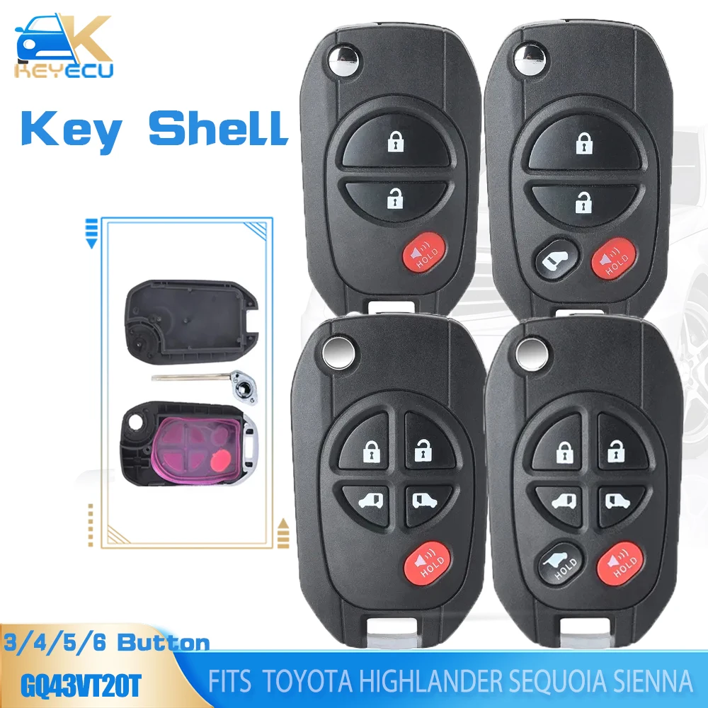 

KEYECU Modified Filp Remote Key Shell 3B 4B 5B 6B for TOYOTA Highlander Sequoia Sienna Tacoma Tundra Avalon Solara GQ43VT20T