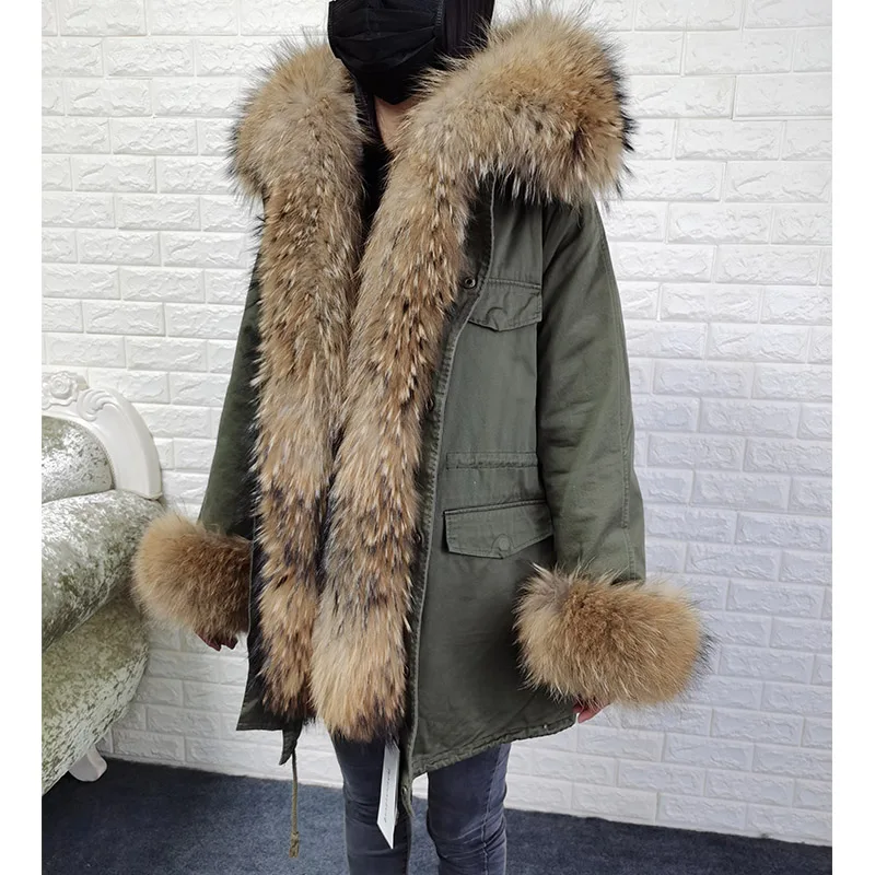 Maomaokong-Parkas quentes para mulheres, colarinho de pele real natural grande, casaco longo, roupas femininas, inverno, 2023