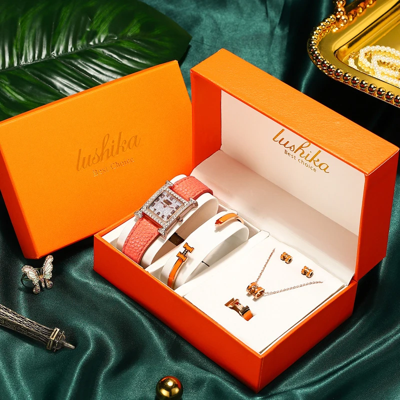 女性のための高級クォーツ時計,エレガントなファッション,正方形,耐水性,革,ガールフレンドへのギフト