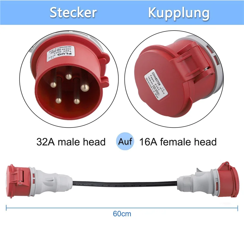 

ABCA-2X 5Pin Adapter Plug 32A To 16A Coupling Socket [3-Phase,400V] Hose Cable High Current Adapter ,Protection Class IP44