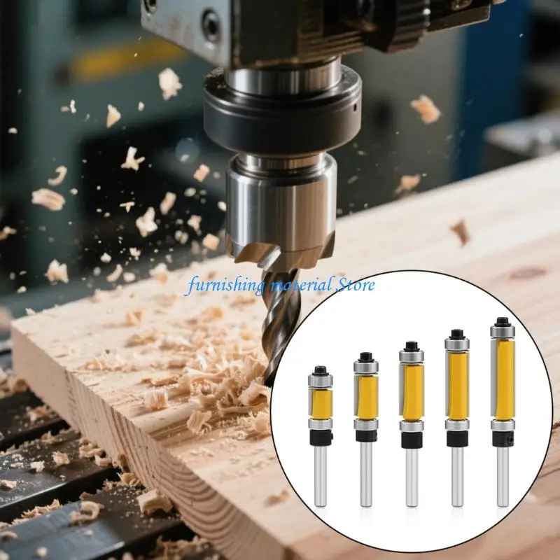 Y5GD 5/15Pcs 1/4inch Bearing Template Trim Mortising Router Bit Straight End Mill Trimmer Cleaning Flush Trim Cutter Tool