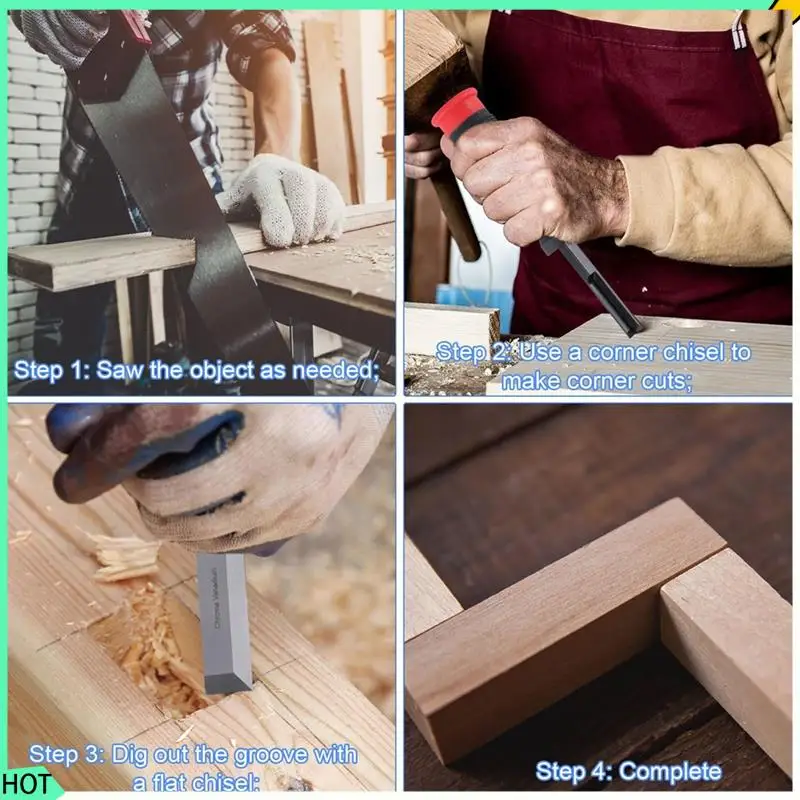 

Набор долот по дереву AWAH с 3 защитными колпачками, квадратные врезные долота с нескользящей ручкой для дверных рамок