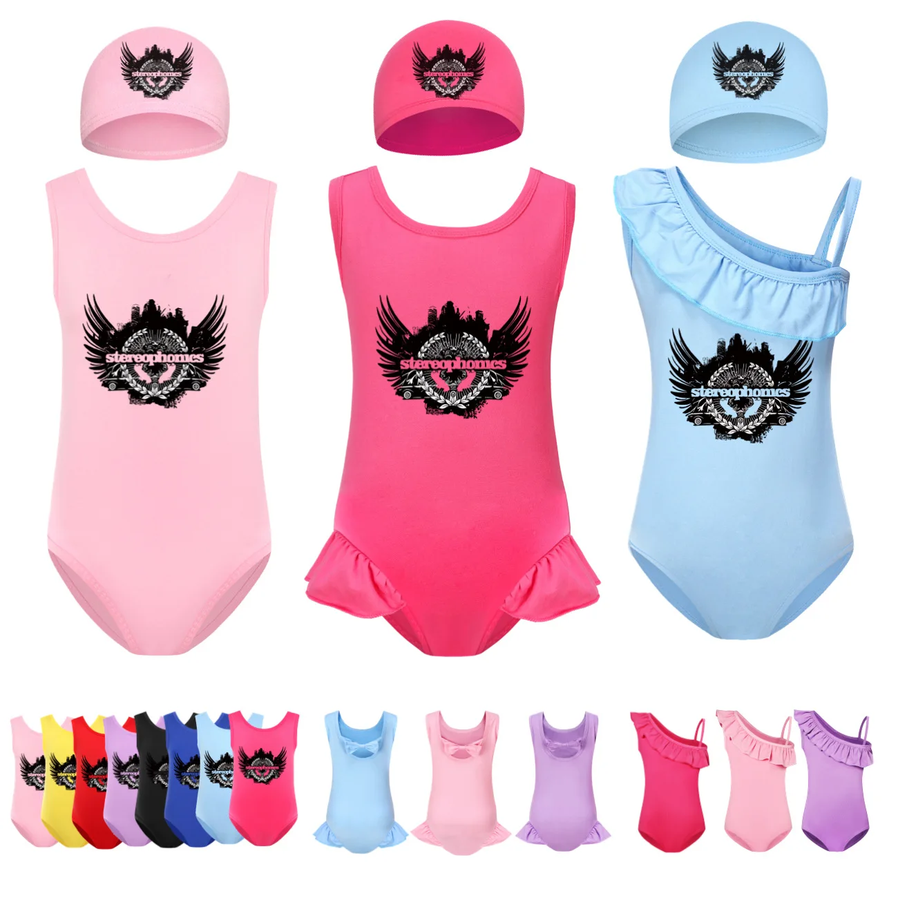 

Swimwear Kids Stereophonics BeachWear with Cap 2pcs Set Sleeveless Swimming Toddler Girls Catnap Swimsuit4793