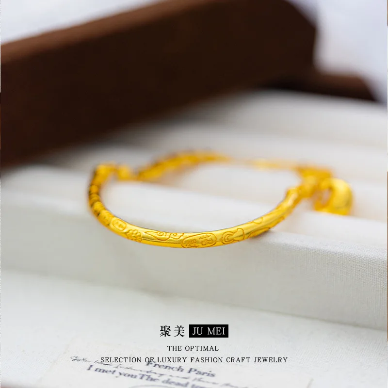 9999 24K Real Gold Fashion Gold Store Same Style Women's Bracelet Five Road God of Wealth Personalized Party Jewelry