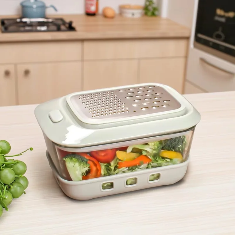

The latest kitchen glass container, with vegetable grater, cheese shredder with glass food storage box
