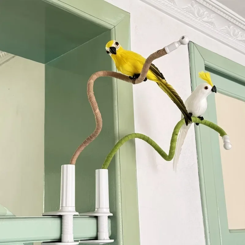 1 Set Flexibler Vogelsitzstangen-Clip-On-Tischständer für Papageien, Wellensittiche, Nymphensittiche – Biegbares Seil-Trainings- und Spielgestell mit rutschfesten Zubehörteilen – Detail 8