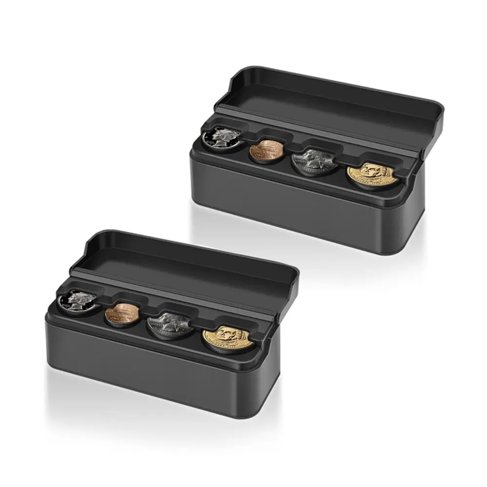 Car Compact Coin Holder 4 Compartment Holds Coins Organizer Universal Center Console Coin Case for Car Taxi SUV Truck