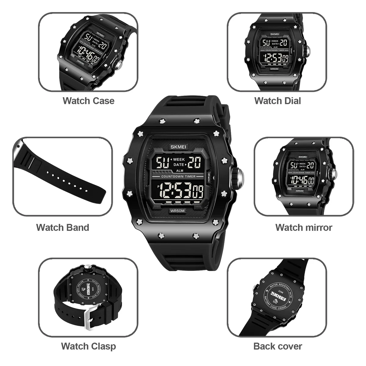 SKMEI Youth Cool Countdown Stopwatch Digital Sports Watches Male Fashion 5Bar Waterproof Wristwatch For Mens Alarm reloj hombre