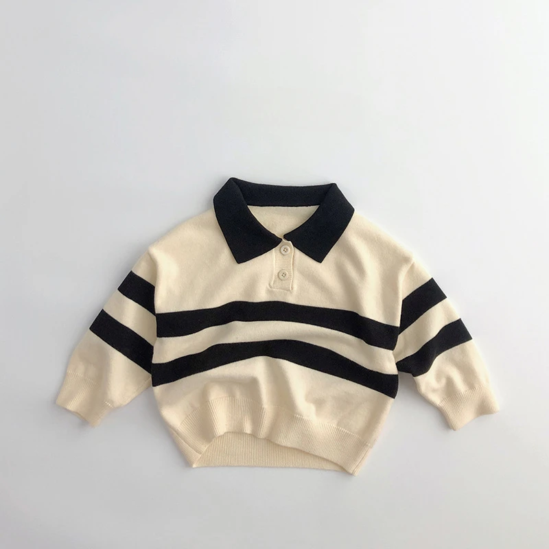 Autumn New Children\'s Sweater Two button striped polo knit sweater Kids Tops Boys fashion loose Knit wear