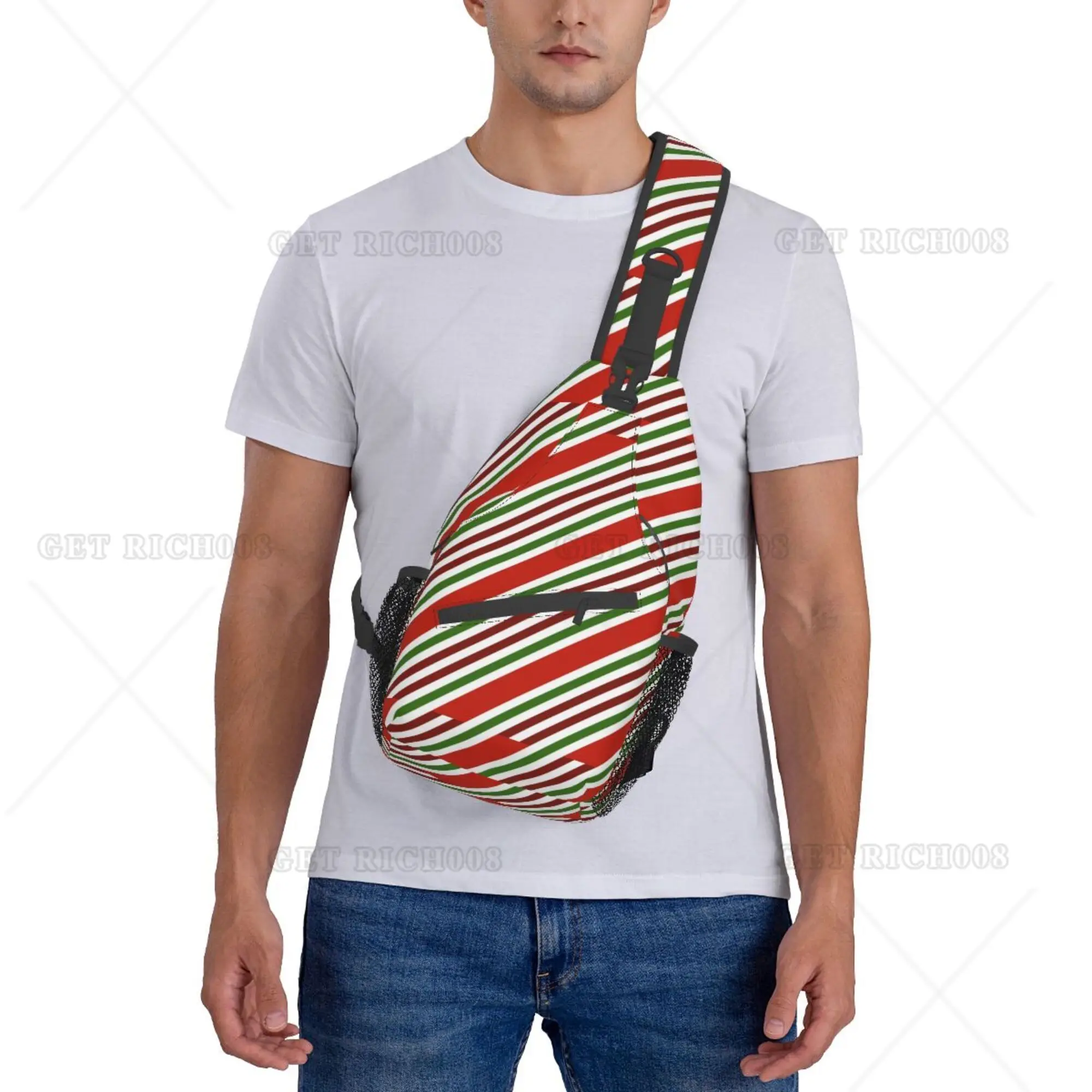 Bolso bandolera navideño a rayas rojas y verdes, mochila cruzada multiusos, bolso de hombro para el pecho para mujeres, hombres, viajes, talla única