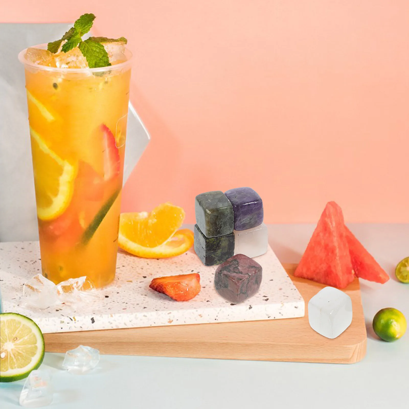 

6Pcs Whiskey Stones Ice Cubes Quartz Stone Reusable Whiskey Accessories Perfect Size for Drinks Bars Hotels Reusable Ice Cubes