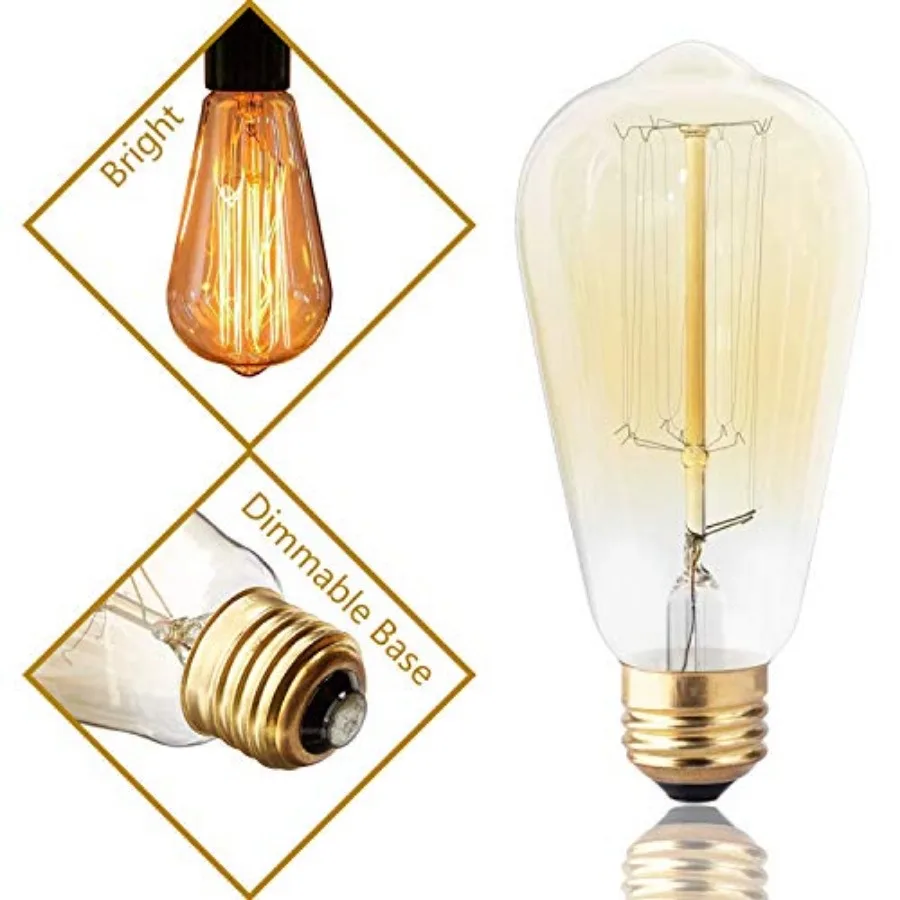 for Edison Light Bulbs, Vintage 60 Watt Incandescent Light Bulbs E26 Base Dimmable Decorative Antique Filament Light Bulbs 252