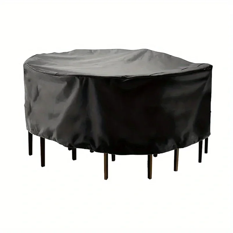 Waterproof Outdoor Round Patio Furniture Cover UV Wind Snow Dust Resistant Protective Cover For Garden Round Table Chair Set Bla