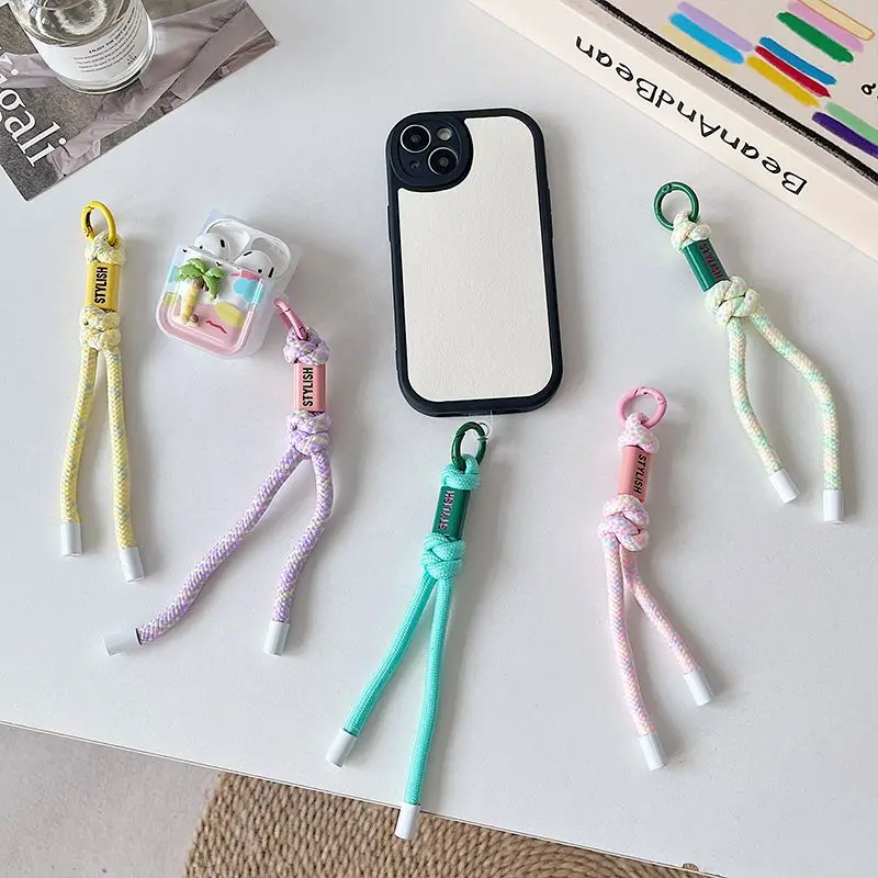Colorful Nylon Rope Hand Woven Bag Keychain Pendant DIY Gift for Camera Phone Car Key Chic Couple Handbags Lanyard Accessories