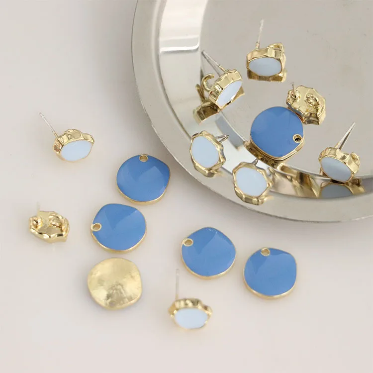 

10pcs Handmade Irregular Earrings Connectors Blue Color Stud Earrings Base Earring Settings for Diy Jewelry Making Findings