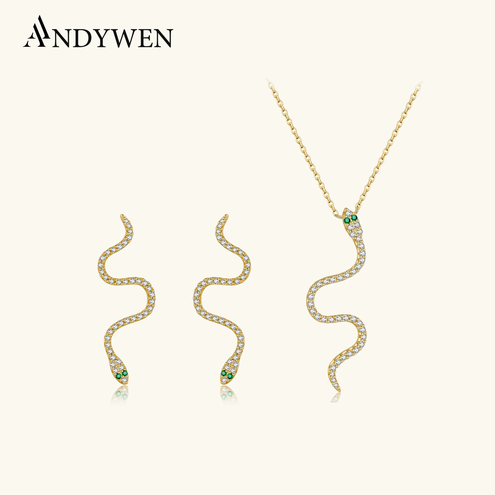 

ANDYWEN 925 Sterling Silver Long Snake Pendant Stud Earring Necklace 2025 Fashion Luxury Fine Jewelry Animal Women Jewels Gift