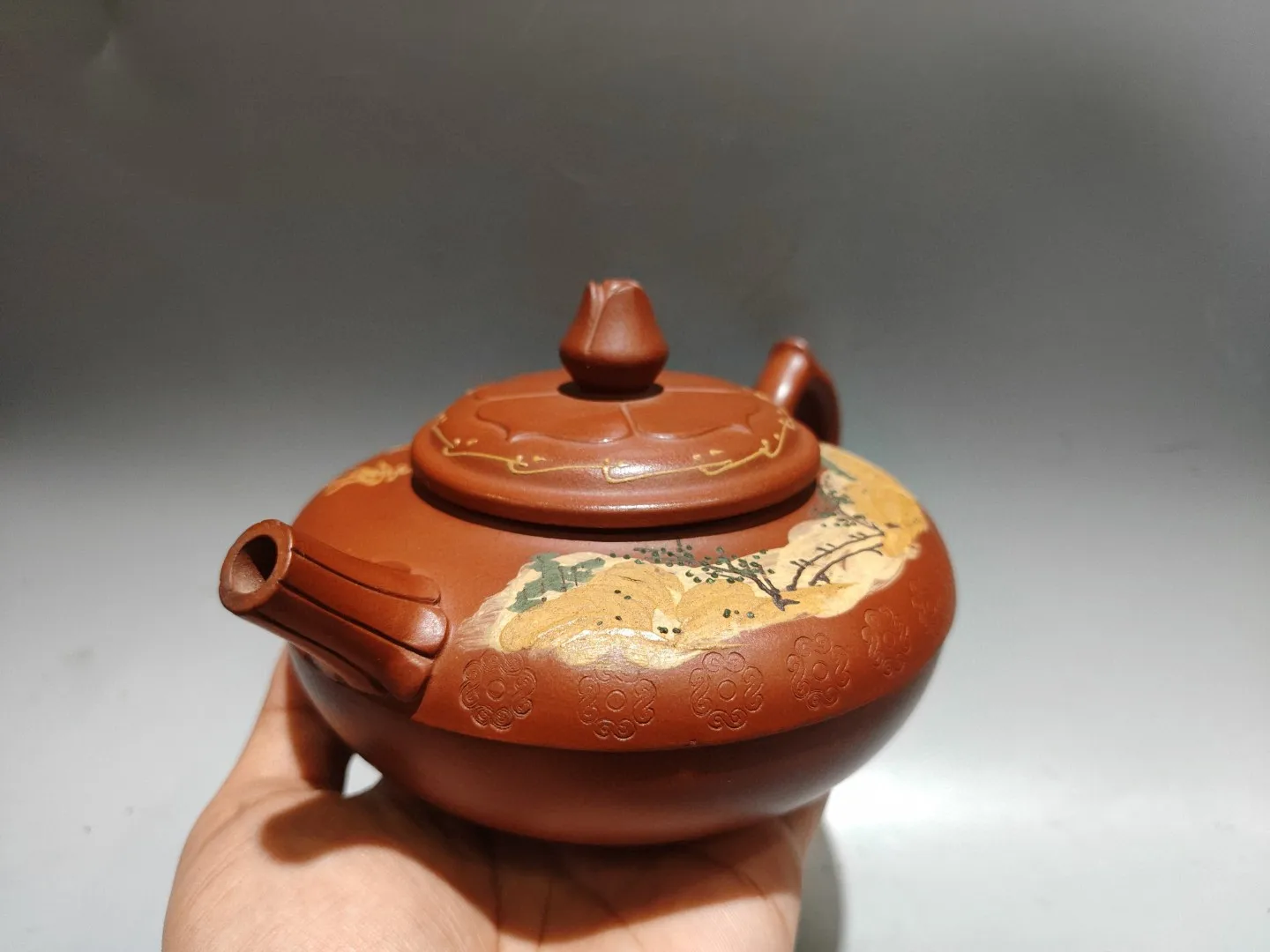 Yixing Teapot Purple Clay Pot Lotus cover Mud painted lotus shaped pot Kettle Teapot Pot Tea Tasting Tea Ceremony