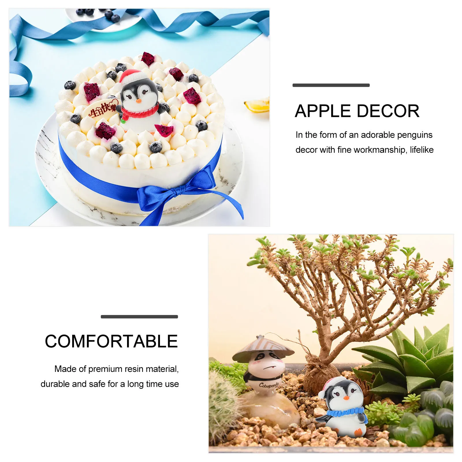 

3 pcs Penguin Decorations Resin Mini Ornaments For Christmas Home Garden Party Photo Prop Xmas Scene Layout Crafts Desktop Decor