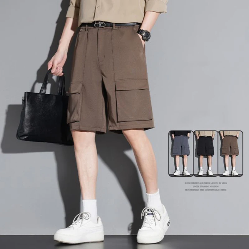 

2026 New Men Summer Casual Short Pants Male Classic Loose Multiple Pockets Cargo Pants Daily Simplicity Black Gray Suit Pants