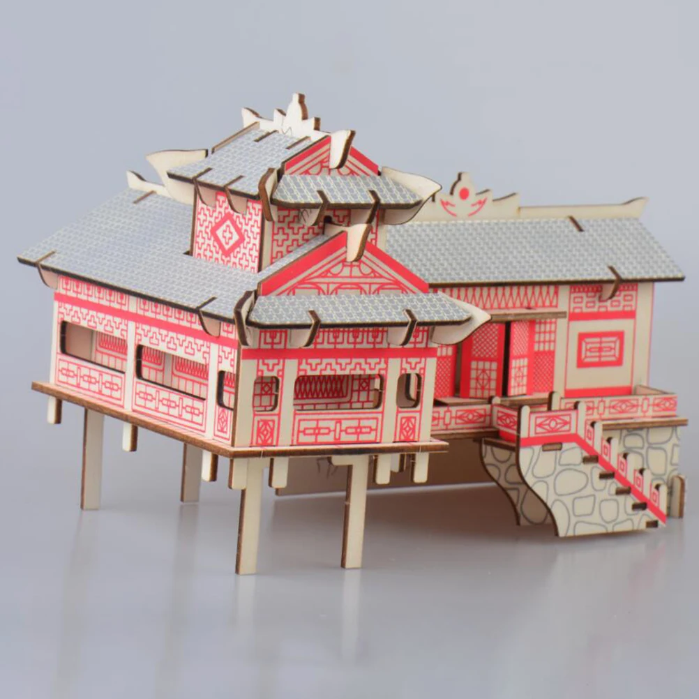 

Wooden Puzzle Stilt House 3d DIY Children Toys Puzzles for Kids Educational Three-dimensional
