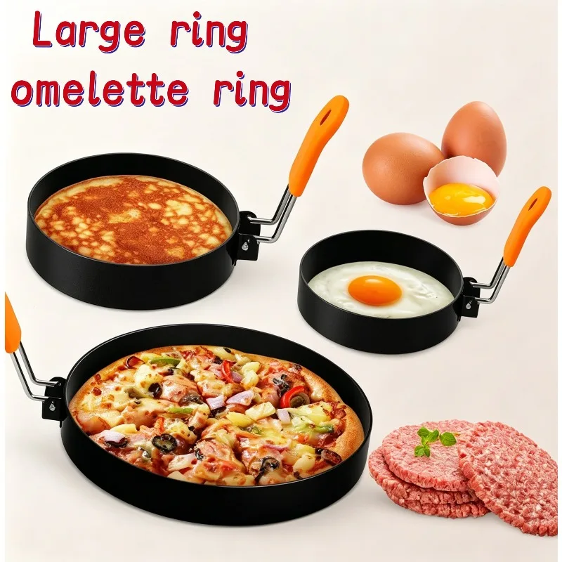 Stainless Steel Omelette Mold Professional Egg Ring Pancake Ring with Silicone Handle Oil Brush for Fried Eggs Omelets Muffins