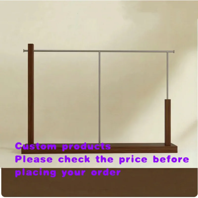 custom.Clothing Display Stand - Stainless Steel Walnut Wood Floor-mounted Hanging Rack - U-shaped Island with Shelf Props
